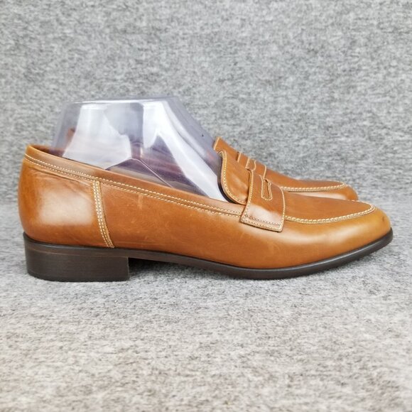 ✅Lily of Florence Carmel/Brown Leather Penny Loafers Women's 9AA Slip-On Shoes - Picture 7 of 11
